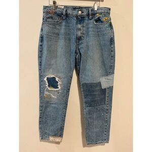 Polo Ralph Lauren Embroidered Patchwork Straight Leg Jeans Blue 27 Festival Boho